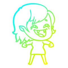 cold gradient line drawing cartoon laughing vampire girl