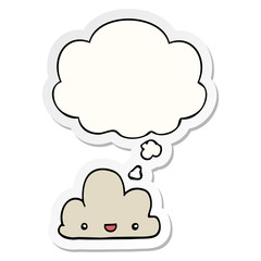 cartoon tiny happy cloud and thought bubble as a printed sticker