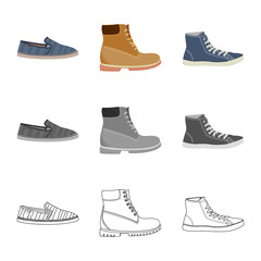 Vector design of shoe and footwear symbol. Set of shoe and foot stock vector illustration.