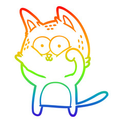 rainbow gradient line drawing cartoon cat being cute