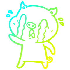 cold gradient line drawing crying pig cartoon