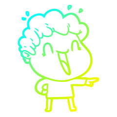 cold gradient line drawing cartoon happy man