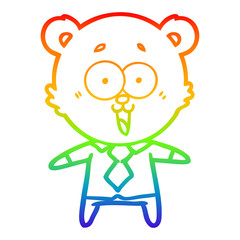 Fototapeta premium rainbow gradient line drawing laughing teddy bear cartoon in shirt and tie