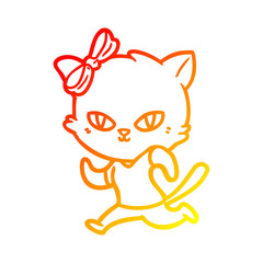 warm gradient line drawing cute cartoon cat jogging