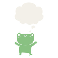 cartoon frog and thought bubble in retro style