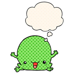 cartoon frog and thought bubble in comic book style