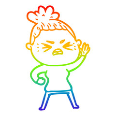 rainbow gradient line drawing cartoon angry woman