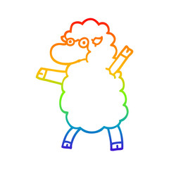 rainbow gradient line drawing cartoon sheep standing upright
