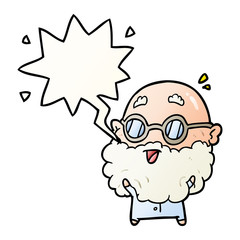 cute cartoon surprised old man and speech bubble in smooth gradient style