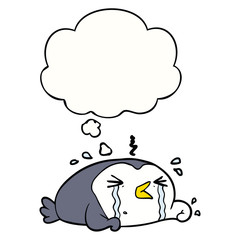 cartoon crying penguin and thought bubble