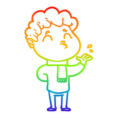 rainbow gradient line drawing cartoon man pouting