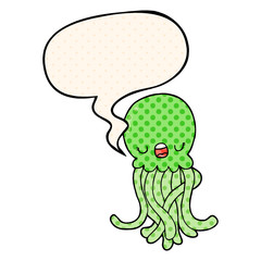 cartoon jellyfish and speech bubble in comic book style