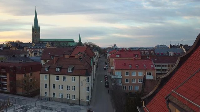 Aerial view of old historical Linkoping city in Sweden.