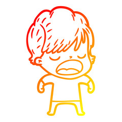 warm gradient line drawing cartoon woman talking