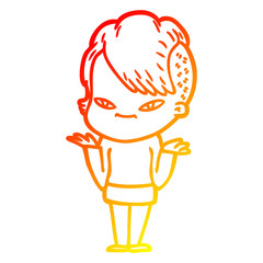 warm gradient line drawing cute cartoon girl with hipster haircut