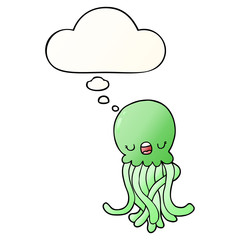 cartoon jellyfish and thought bubble in smooth gradient style