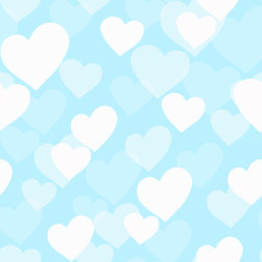 Blue background. Seamless pattern with light hearts. 