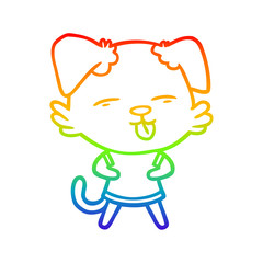 rainbow gradient line drawing cartoon dog sticking out tongue