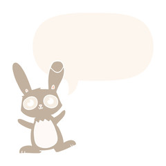 cute cartoon rabbit and speech bubble in retro style