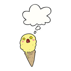 cartoon shocked ice cream and thought bubble