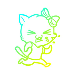 cold gradient line drawing cartoon cat