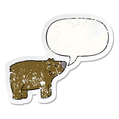 cartoon bear and speech bubble distressed sticker