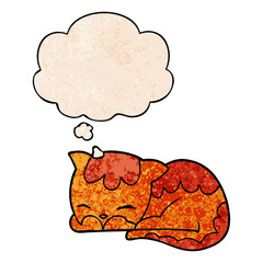 cartoon cat sleeping and thought bubble in grunge texture pattern style