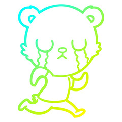 cold gradient line drawing crying polar bear cartoon