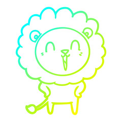 cold gradient line drawing laughing lion cartoon