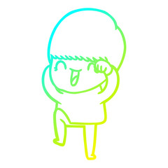 cold gradient line drawing happy cartoon boy
