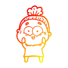 warm gradient line drawing cartoon happy old woman