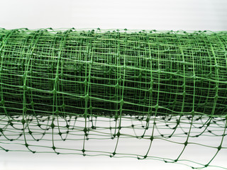 Obraz premium The plastic grille is green. Rolled mesh for further use in the construction of the fence