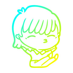 cold gradient line drawing cartoon woman