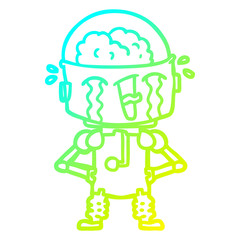 cold gradient line drawing cartoon crying robot