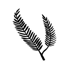 Naklejka premium Black and white vector illustration of two leaves on white background