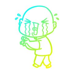 cold gradient line drawing cartoon crying bald man