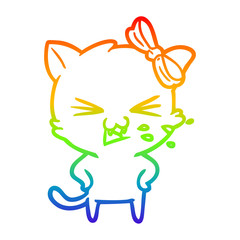 rainbow gradient line drawing cartoon cat