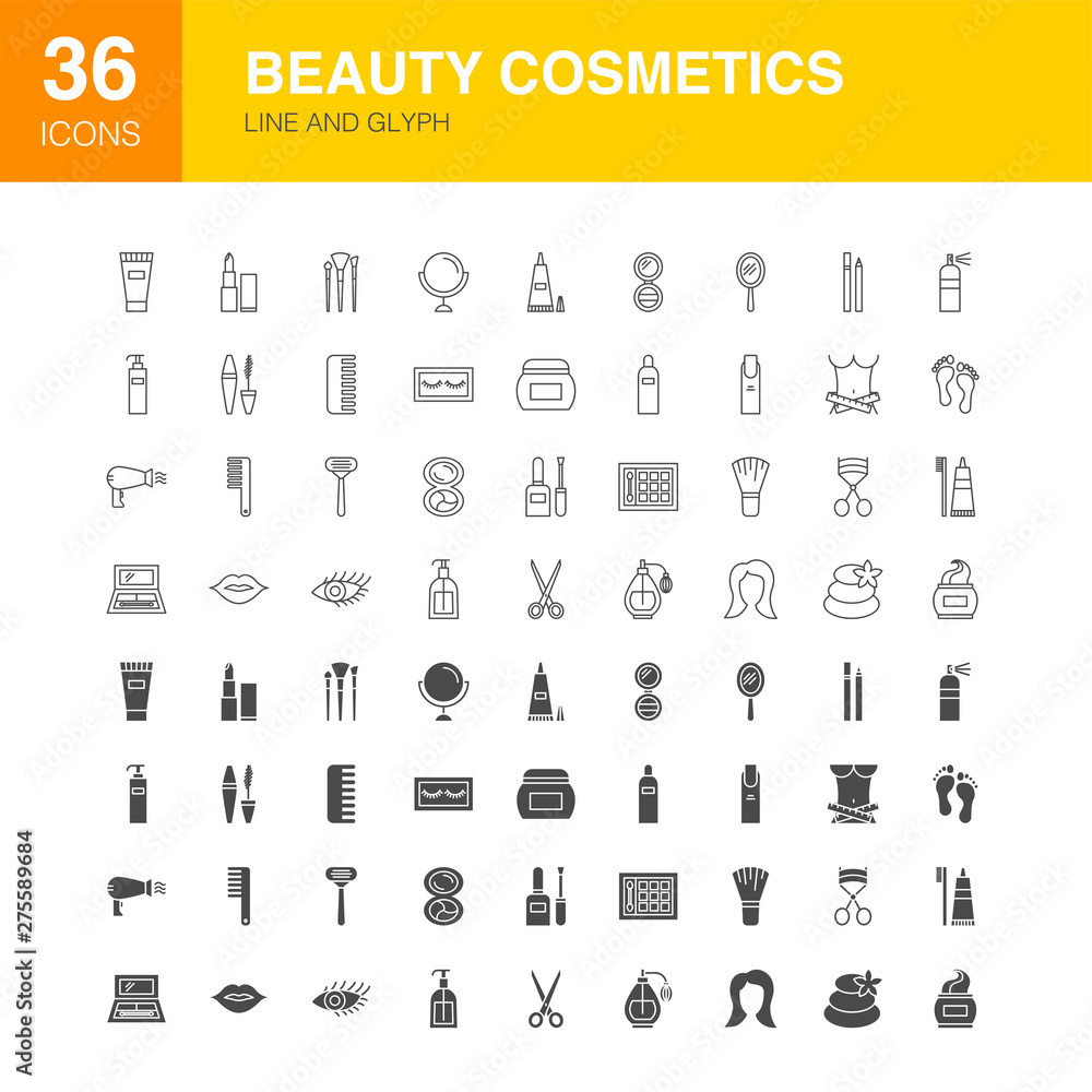 Poster Beauty Cosmetics Line Web Glyph Icons