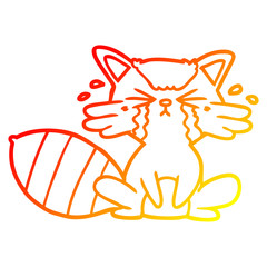 warm gradient line drawing cartoon raccoon crying