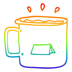 rainbow gradient line drawing cartoon camping mug