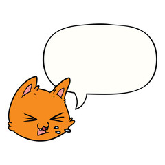 spitting cartoon cat face and speech bubble