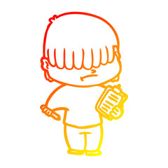 warm gradient line drawing cartoon boy with untidy hair