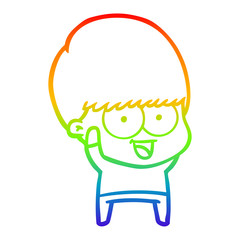 rainbow gradient line drawing happy cartoon boy waving