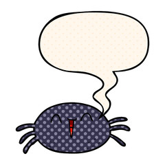 cartoon halloween spider and speech bubble in comic book style