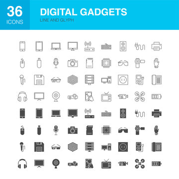 Digital Gadgets Line Web Glyph Icons