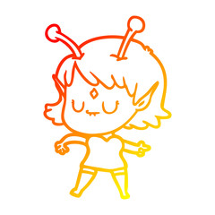 warm gradient line drawing cartoon alien girl