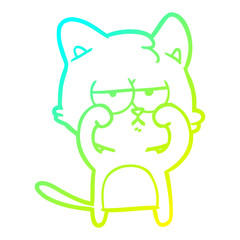 cold gradient line drawing tired cartoon cat rubbing eyes