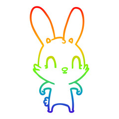 rainbow gradient line drawing cute cartoon rabbit