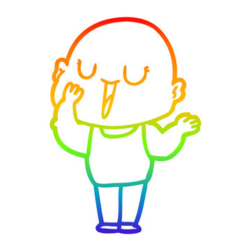 recommend clip art: rainbow gradient line drawing happy cartoon bald man yawning