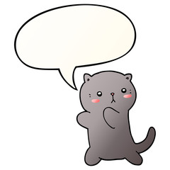 cute cartoon cat and speech bubble in smooth gradient style